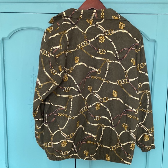 VTG BonWorth Equestrian Print Jacket. L/XL P. Green with Gold & Brown Print - Picture 7 of 11